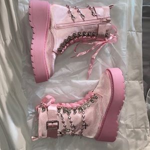 Brand new dolls kill pink satin platform boots